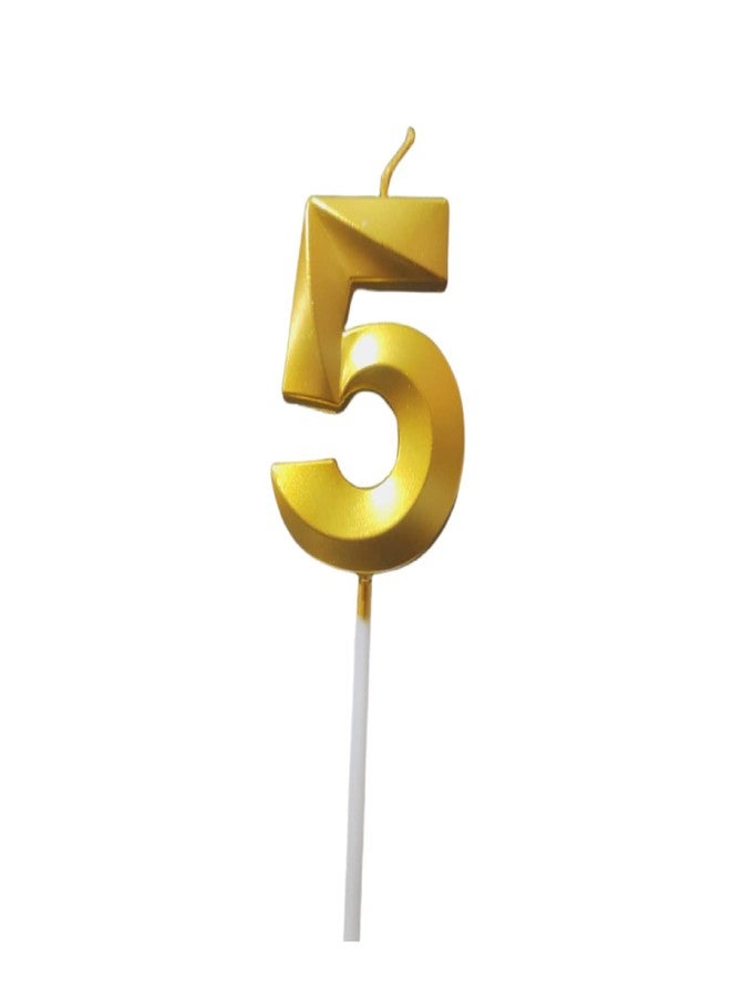 Luxaar Poploons Quality Gold Number Candles, Birthday Cake Candles, 5.3 inches Gold Number Cupcake Candle, Birthday Wedding Anniversary New Year Party Cake Decorations Topper(Number 0-9 for Choosing) (5) - Image 1